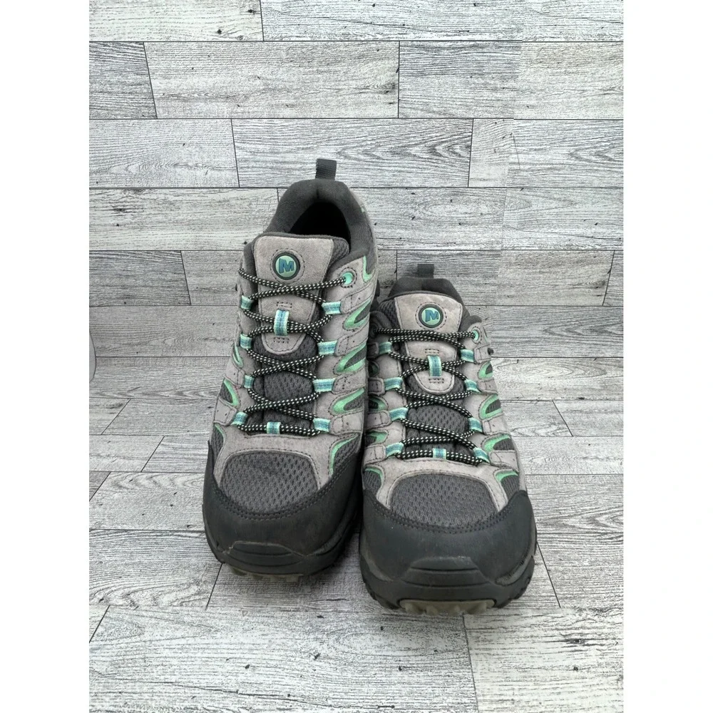 Merrell Moab 2‎ Waterproof Hiking Shoes Women 10 Drizzle Gray Mint Green Vibram